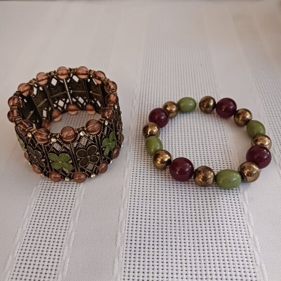 Brown & Green Stretch Bracelet Set - Picture 2 of 10